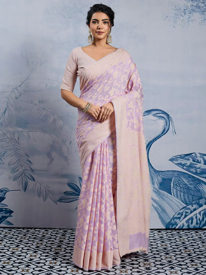 Lavender Lavendar Banarasi Chanderi Cotton Woven Saree