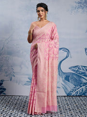 Pink Banarasi Chanderi Cotton Woven Saree