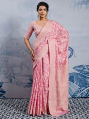 Pink Pink Banarasi Chanderi Cotton Woven Saree