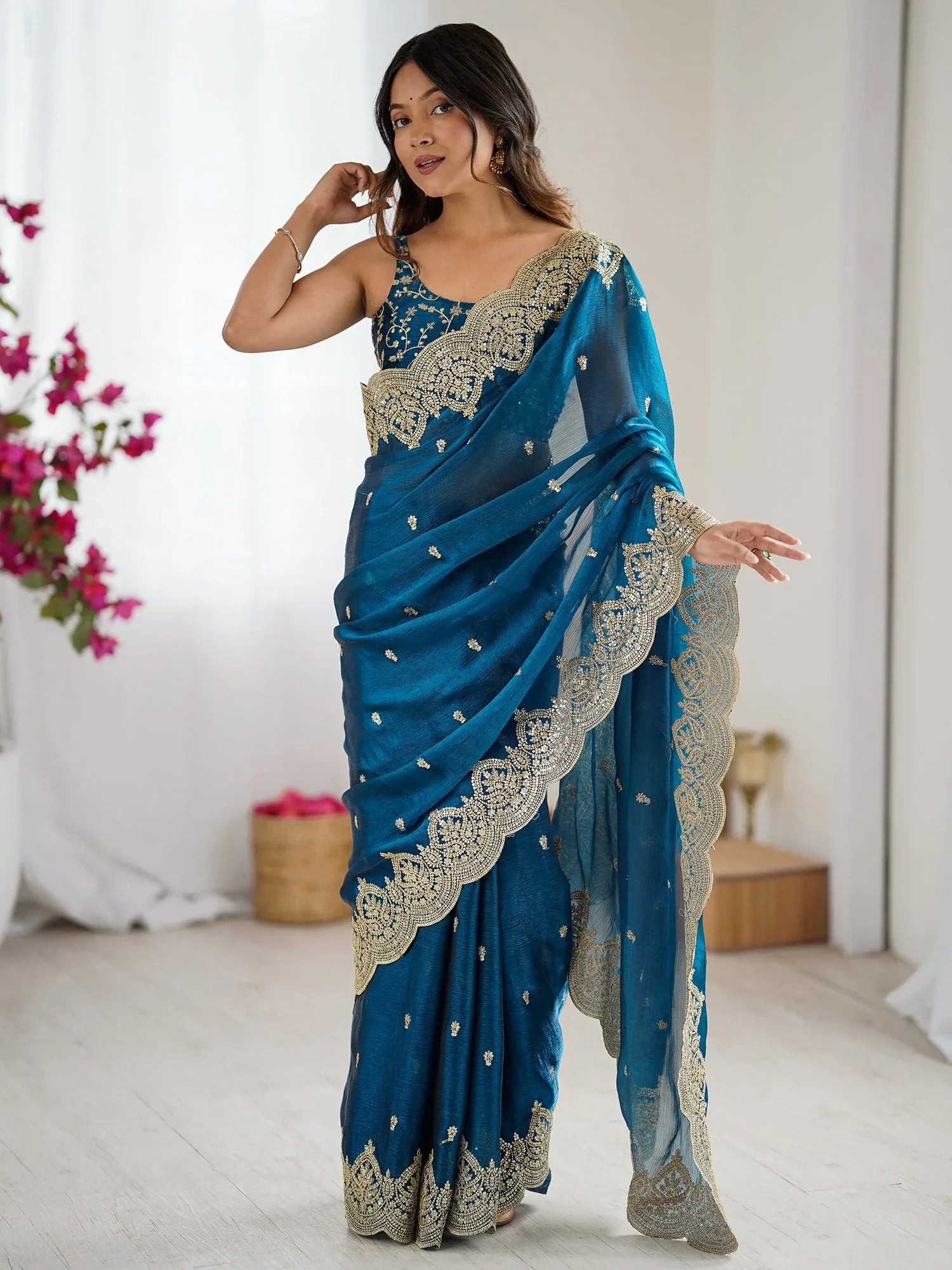 Light Party Wear Chiffon Embellished Saree - The Dori Store