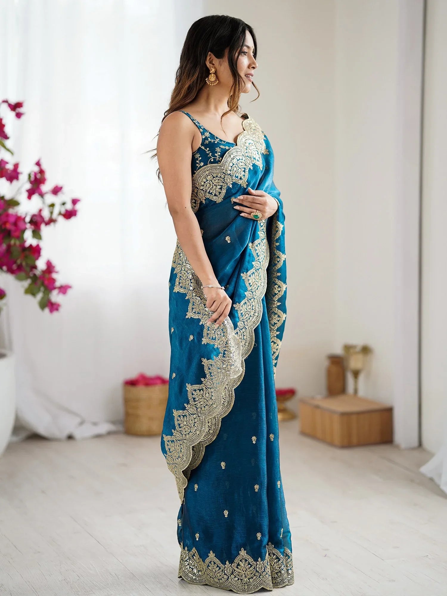 Light Party Wear Chiffon Embellished Saree - The Dori Store