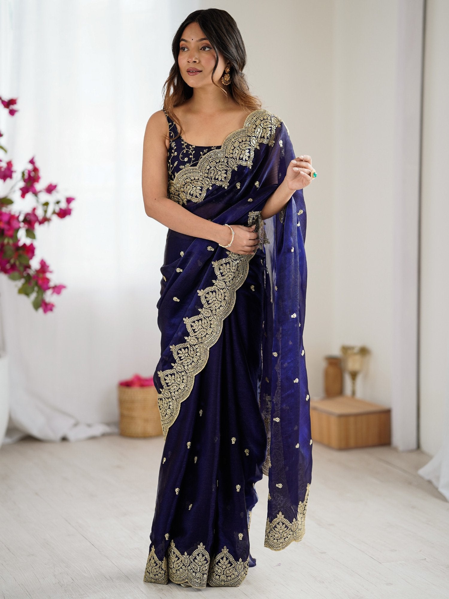 Purple Party Wear Chiffon Embellished Saree