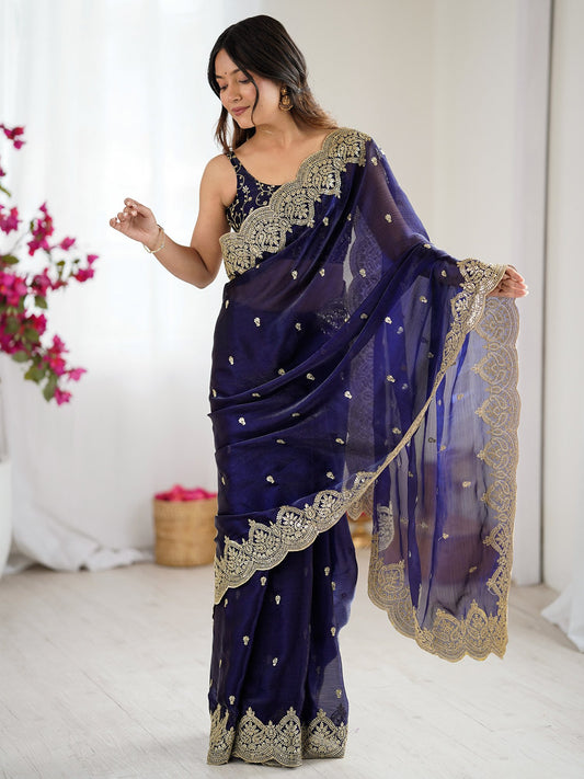 Purple Purple Party Wear Chiffon Embellished Saree