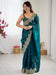 Blue Teal Party Wear Chiffon Embellished Saree