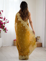 Mustard Party Wear Chiffon Embellished Saree