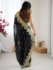 Black Party Wear Chiffon Embellished Saree