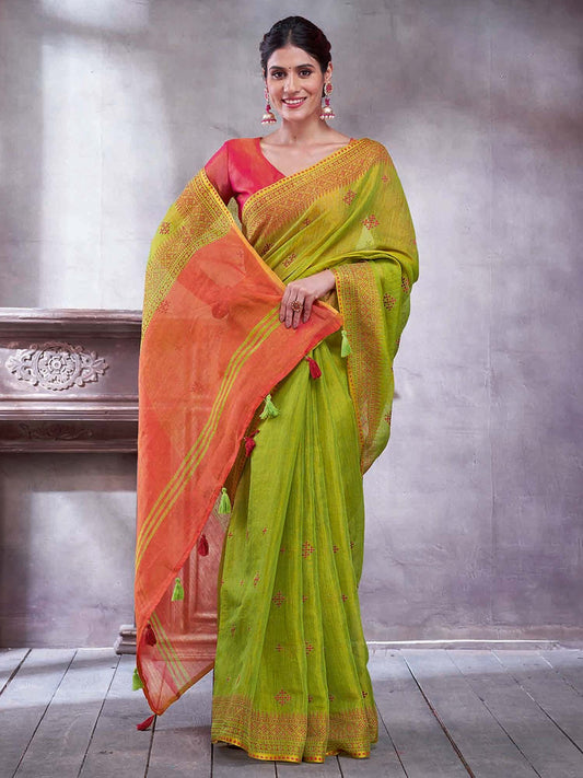 Green Light Paithani Linen Woven Saree