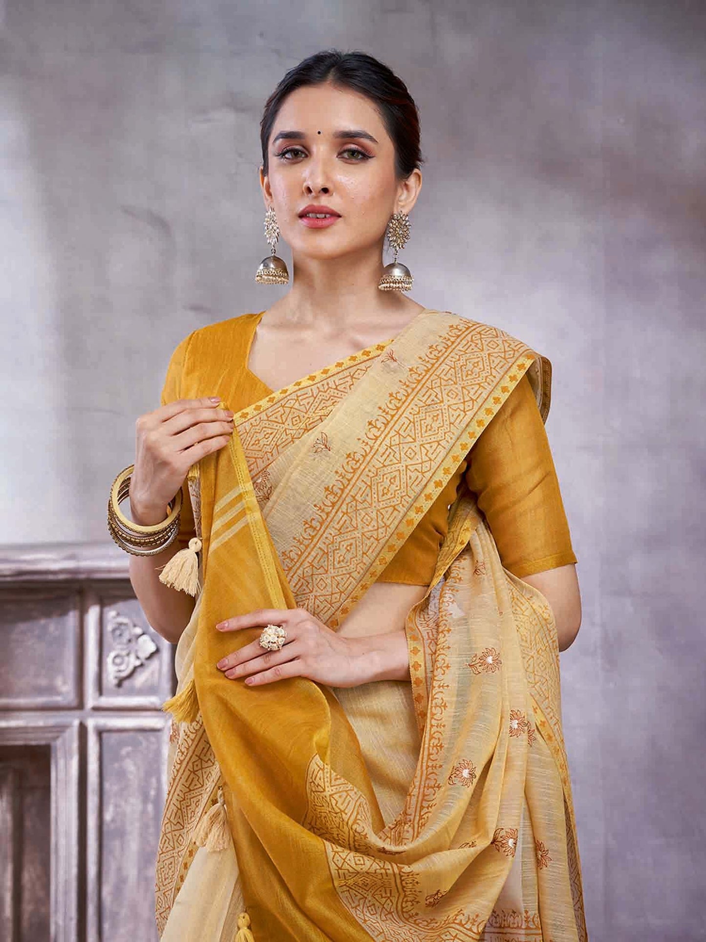 Golden Beige Paithani Linen Woven Saree