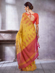 Yellow Paithani Linen Woven Saree