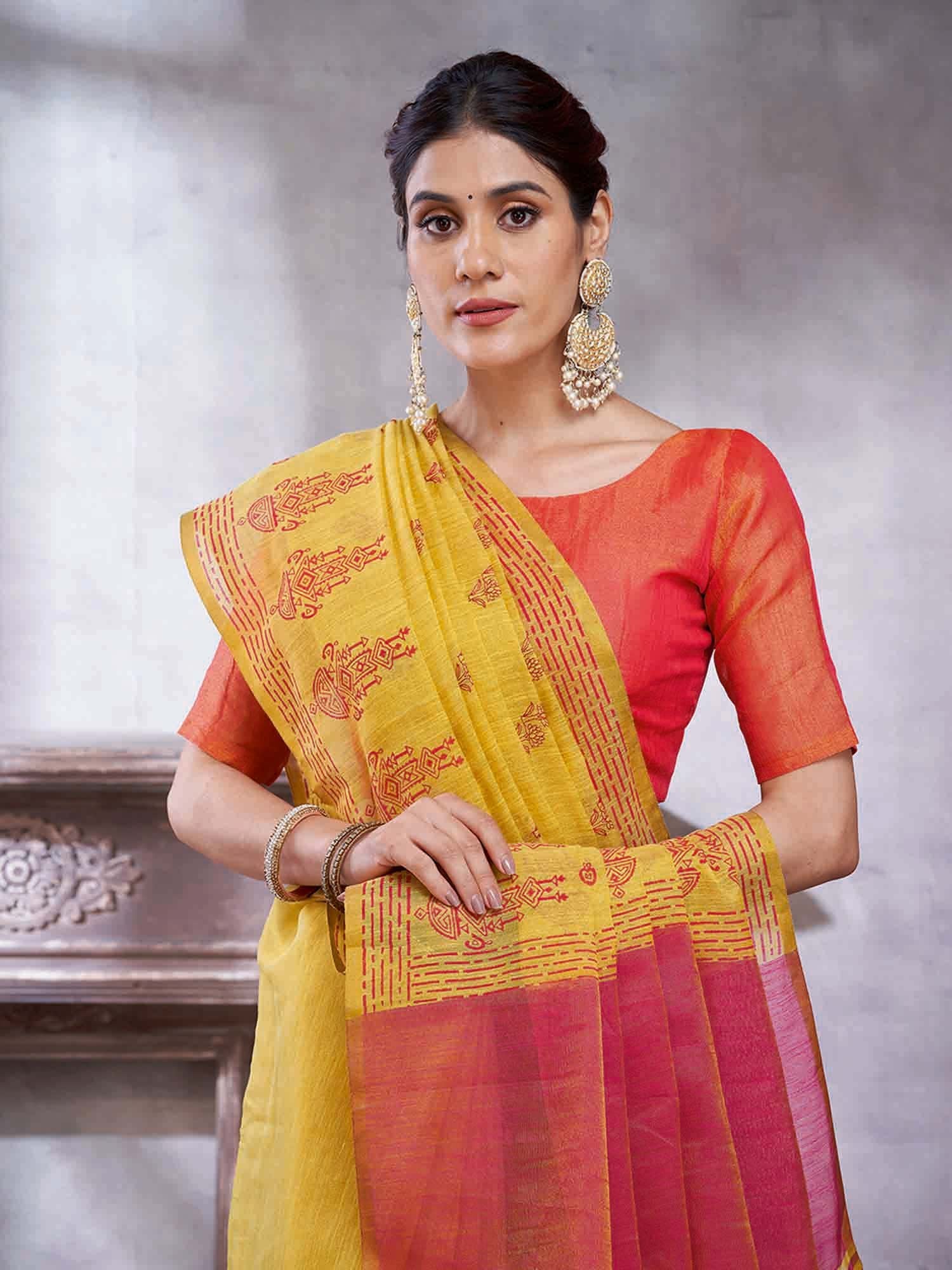 Yellow Paithani Linen Woven Saree