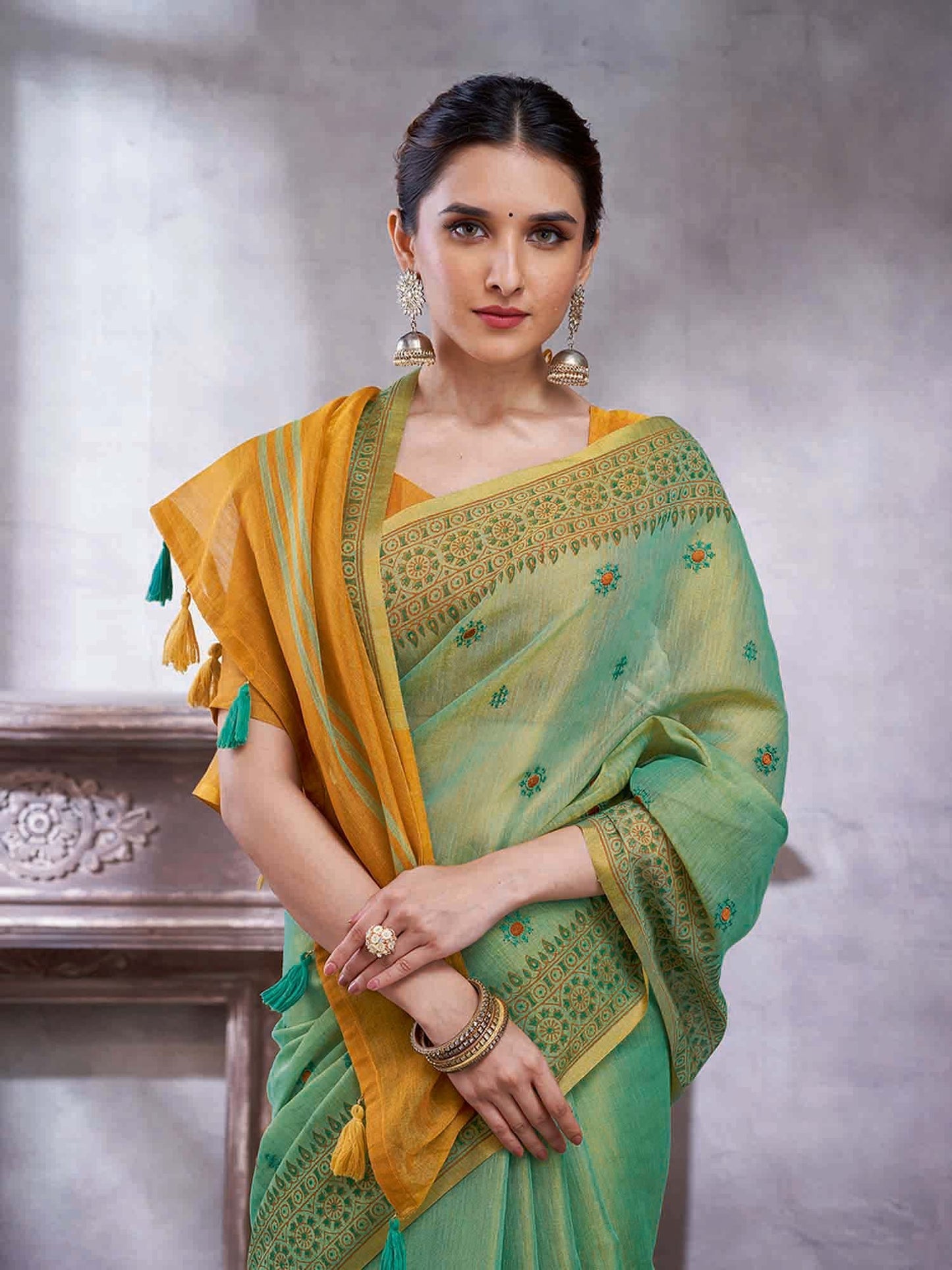 Teal Paithani Linen Woven Saree