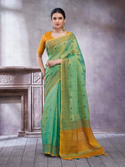 Green Teal Paithani Linen Woven Saree