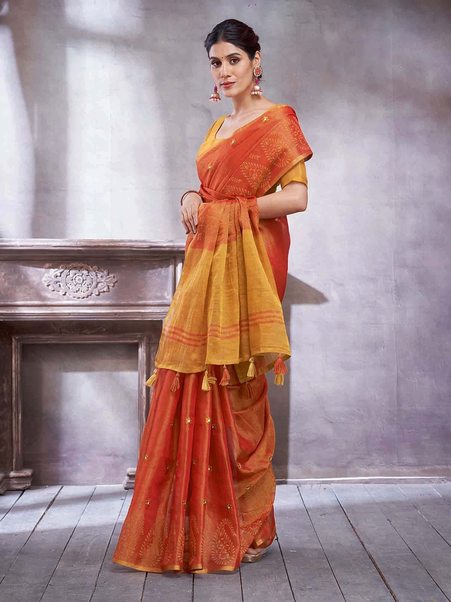 Rust Paithani Linen Woven Saree