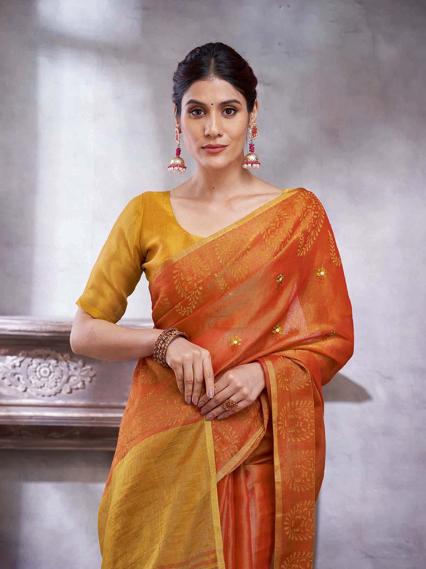 Rust Paithani Linen Woven Saree
