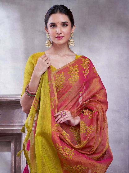 Pink Paithani Linen Woven Saree