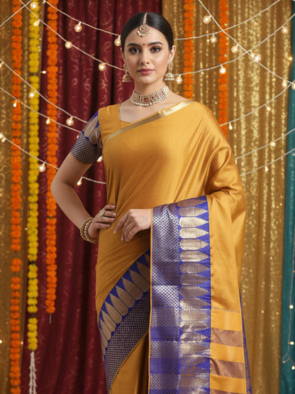 Mustard Banarasi Silk Blend Woven Saree