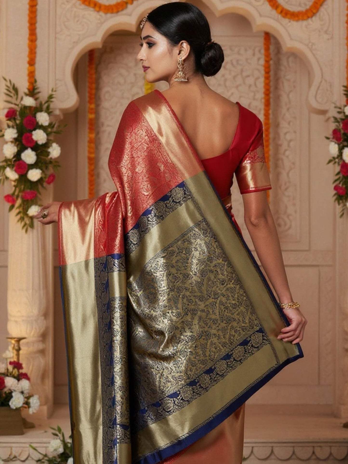 Maroon Banarasi Silk Blend Woven Saree