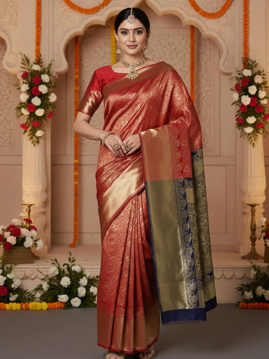 Maroon Maroon Banarasi Silk Blend Woven Saree