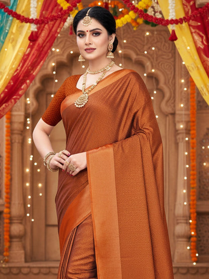 Rust Party Wear Satin  Solid Saree