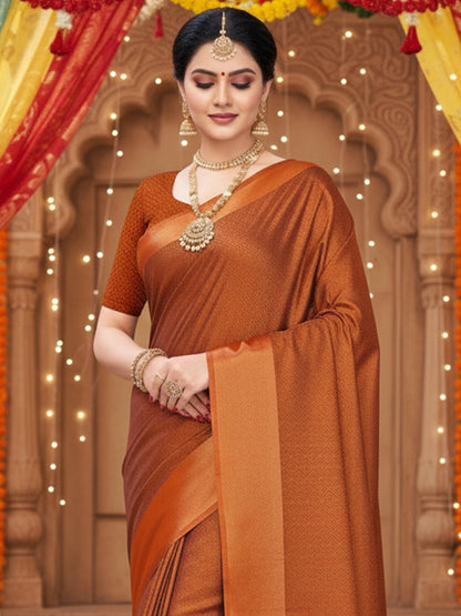 Rust Party Wear Satin  Solid Saree