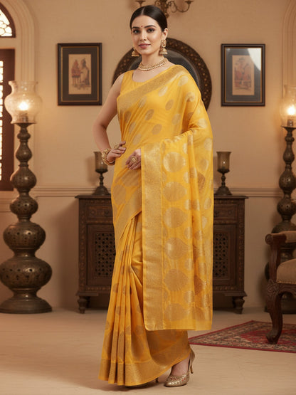 Mustard Banarasi Silk Blend Woven Saree