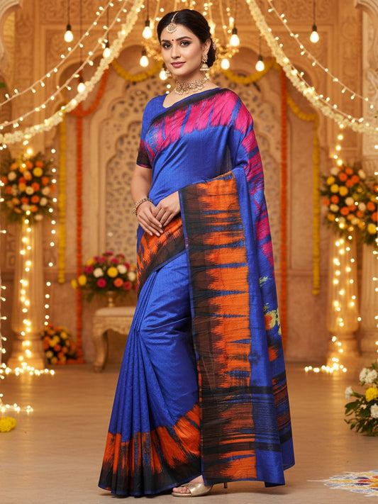 Blue Blue Party Wear Silk Blend Printed Saree