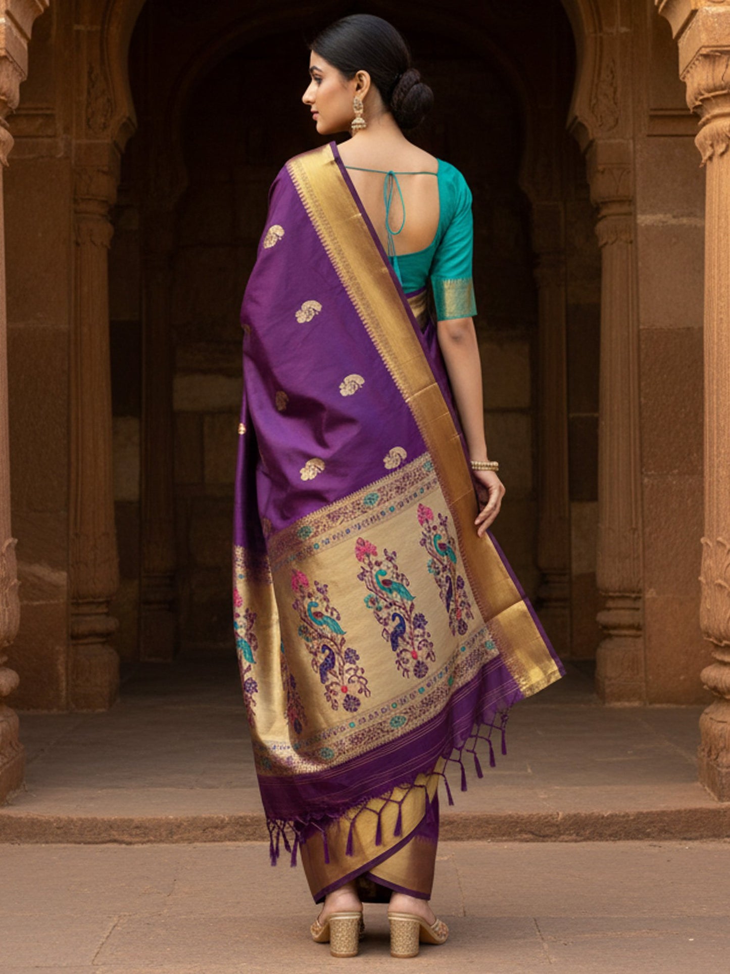Violet Banarasi Silk Blend Woven Saree
