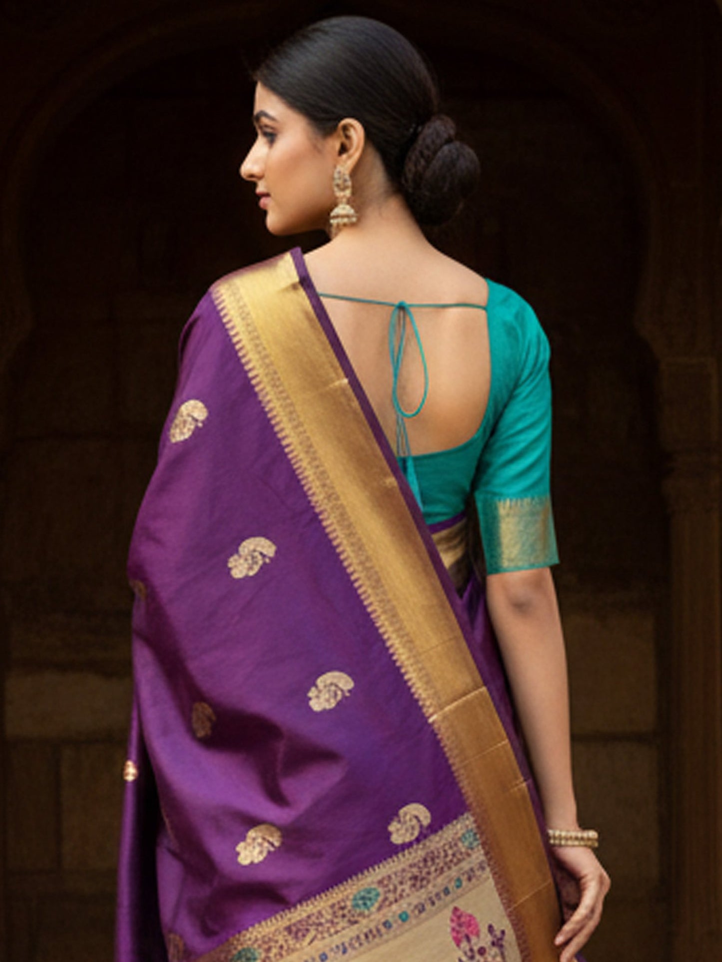 Violet Banarasi Silk Blend Woven Saree