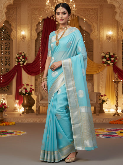 Light Party Wear Silk Blend Woven Saree