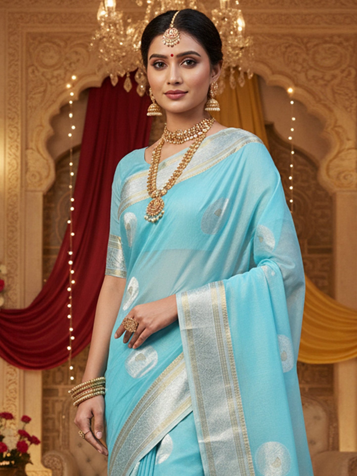 Light Party Wear Silk Blend Woven Saree