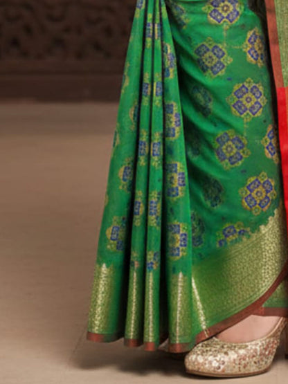 Green Banarasi Silk Blend Printed Saree