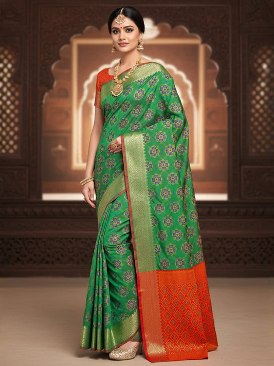 Green Green Banarasi Silk Blend Printed Saree
