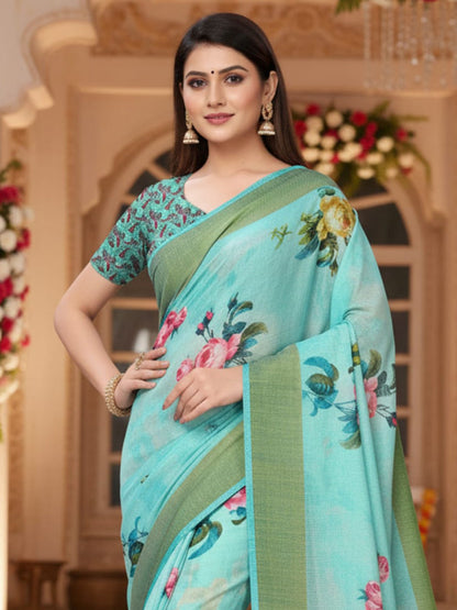 Light Banarasi Linen Printed Saree