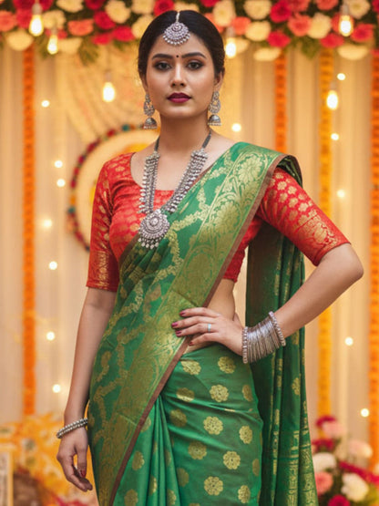 Green Banarasi Patola Silk Woven Saree