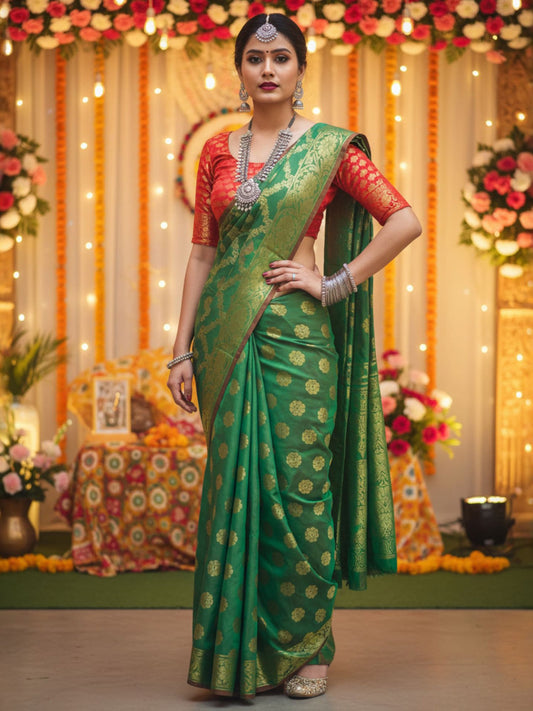 Green Green Banarasi Patola Silk Woven Saree