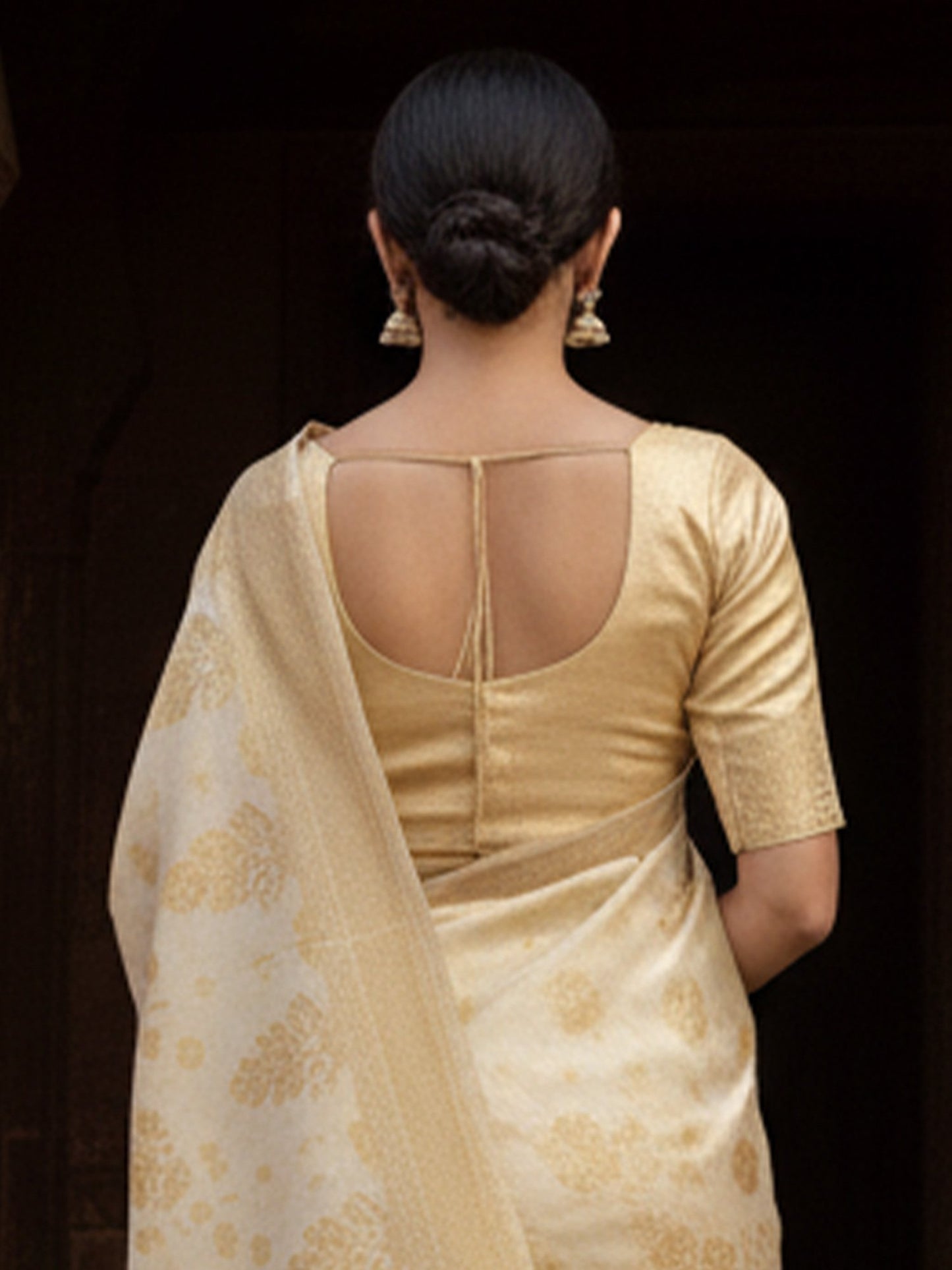 Beige Banarasi Silk Blend Woven Saree