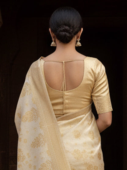 Beige Banarasi Silk Blend Woven Saree