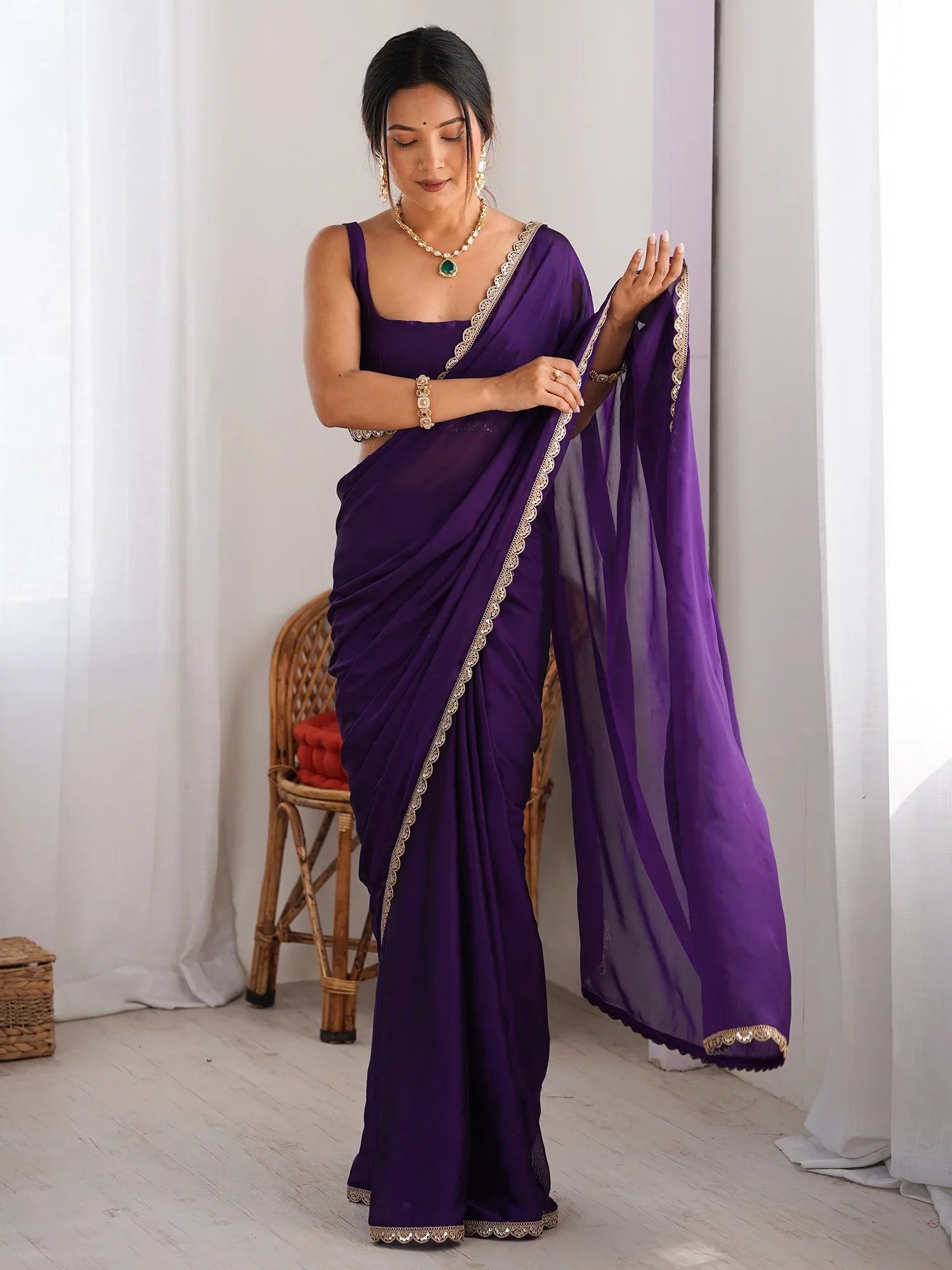 Purple Party Wear Pure Georgette Embellished Saree