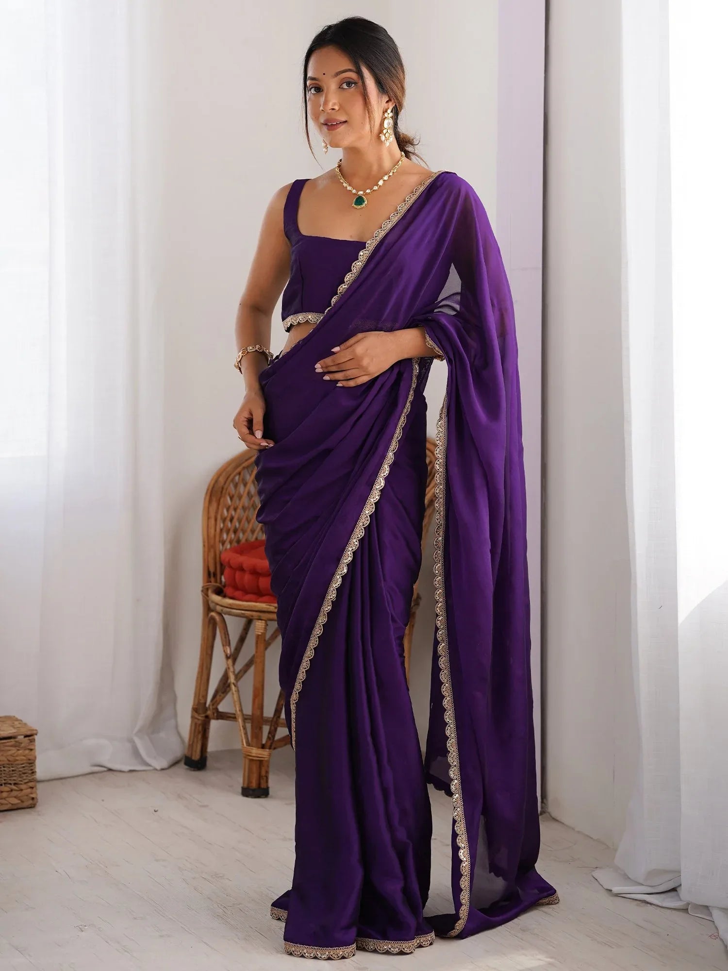 Purple Party Wear Pure Georgette Embellished Saree