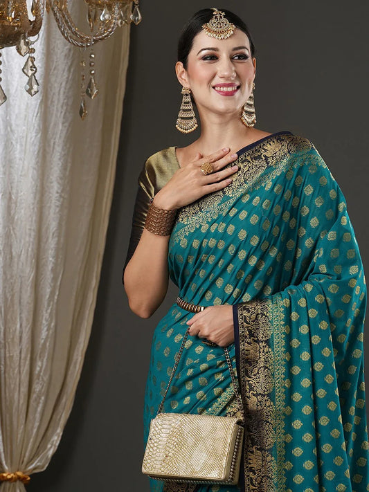 Blue Blue Kanjeevaram Georgette Woven Saree