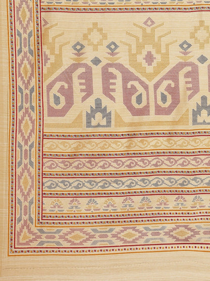 Beige Ikat Bhagalpuri Silk Printed Saree