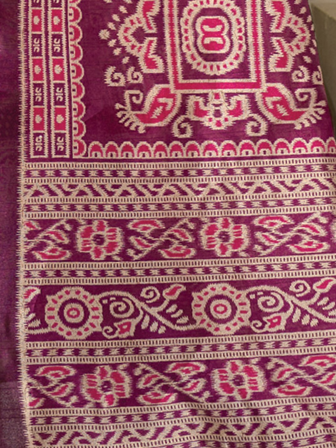 Pink Ikat Bhagalpuri Silk Printed Saree