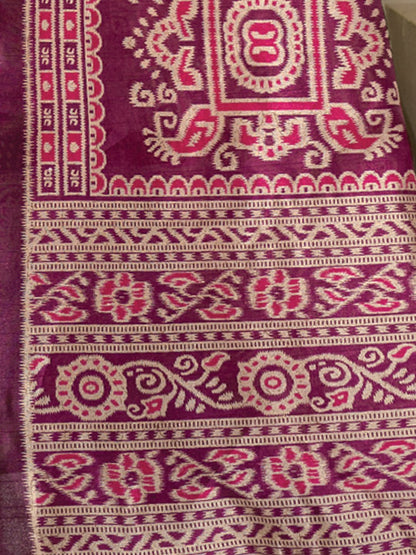 Pink Ikat Bhagalpuri Silk Printed Saree
