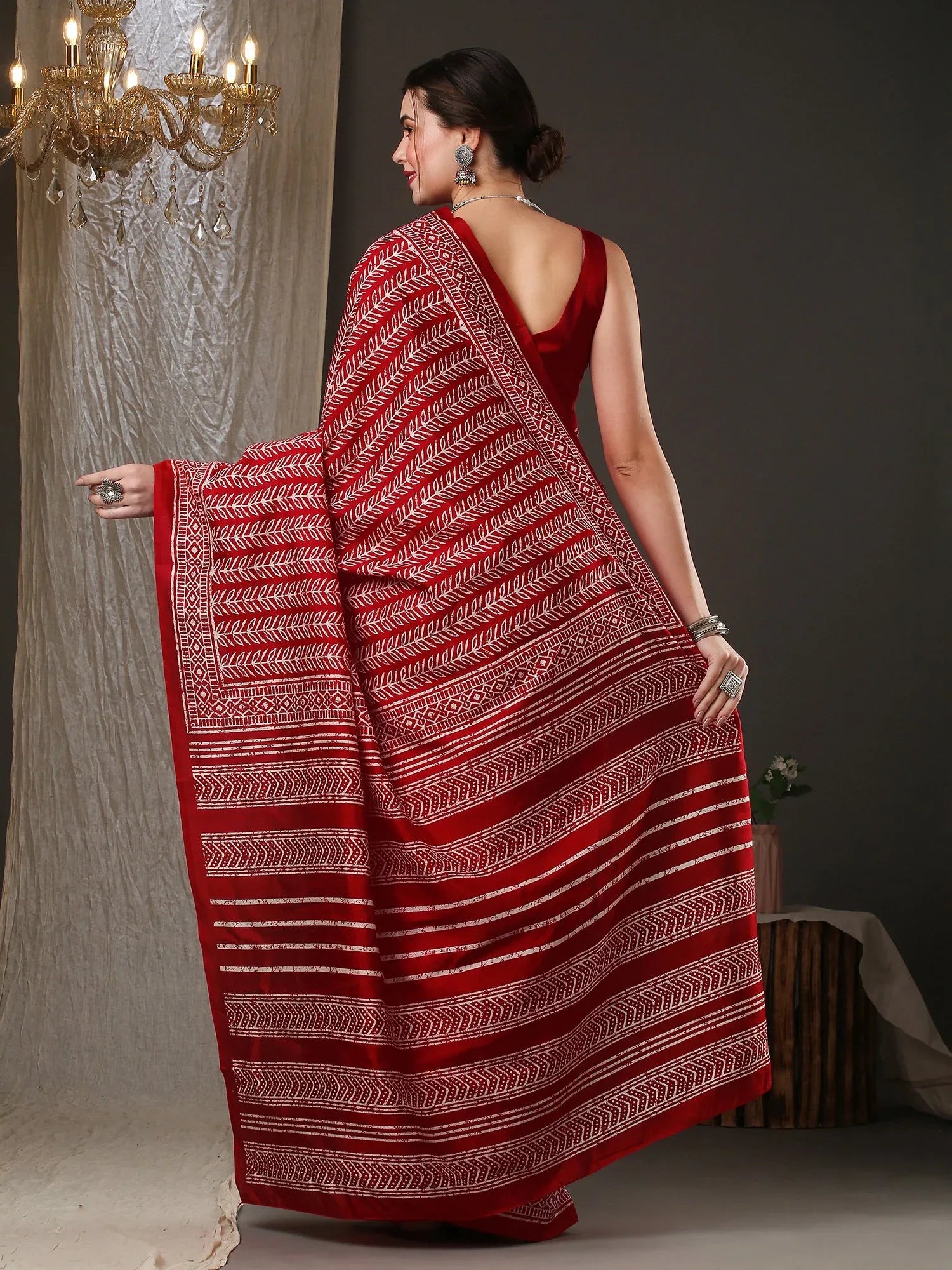Hot Red Bhagalpuri Silk Saree - The Dori Store