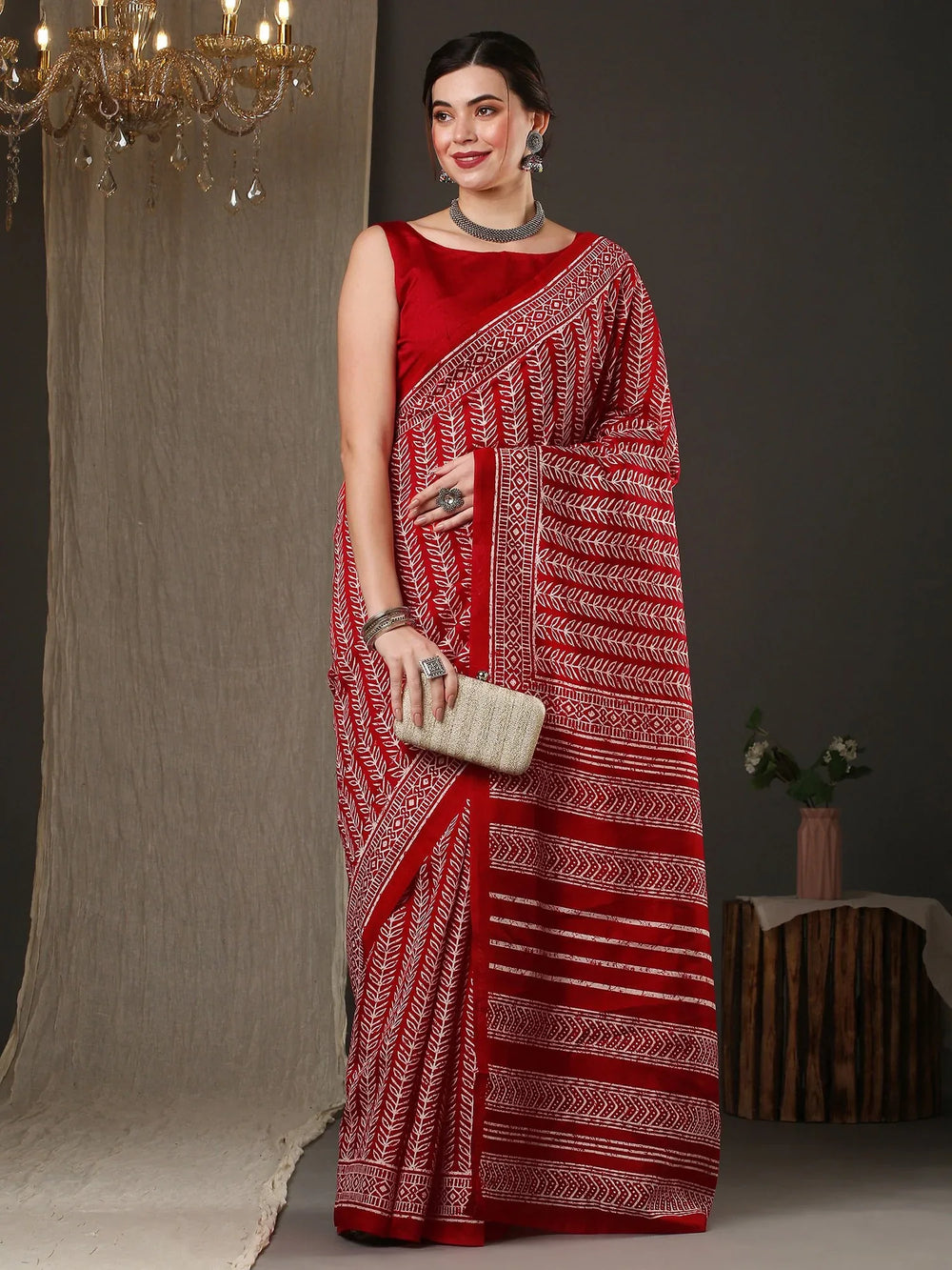Hot Red Bhagalpuri Silk Saree - The Dori Store