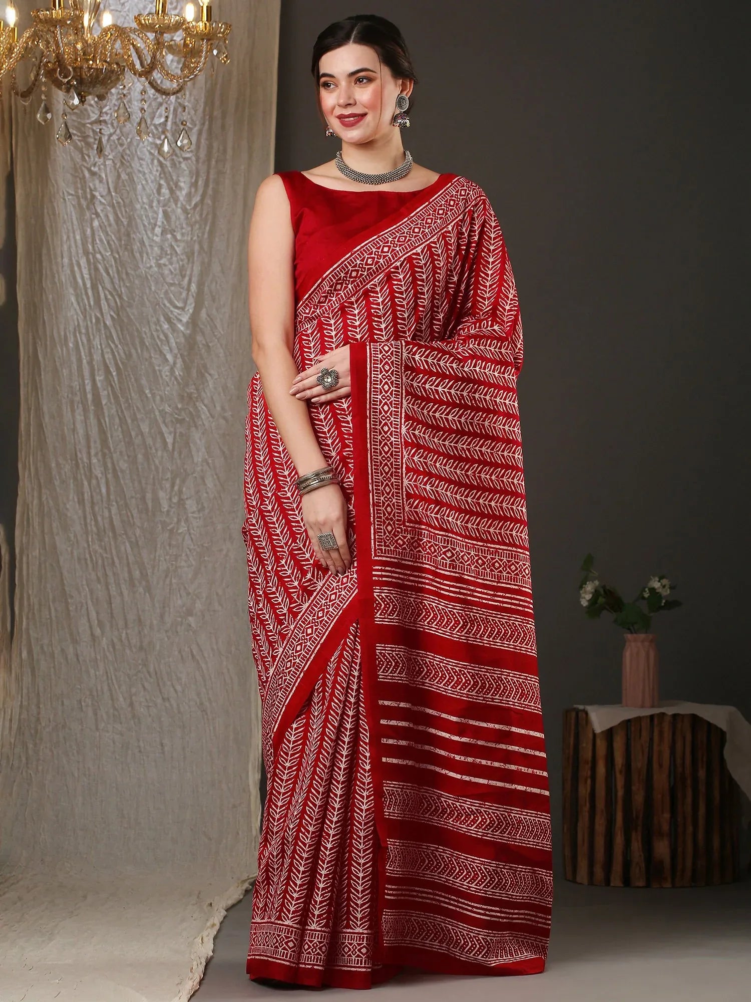 Hot Red Bhagalpuri Silk Saree - The Dori Store