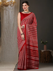 Hot Red Bhagalpuri Silk Saree - The Dori Store
