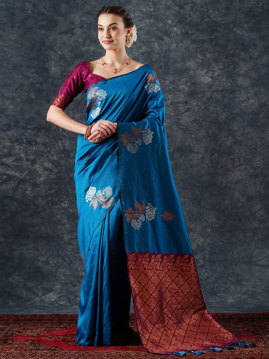 Blue Blue Banarasi Silk Blend Woven Saree