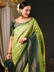 Heritage Light Green Banarasi Silk Saree - The Dori Store