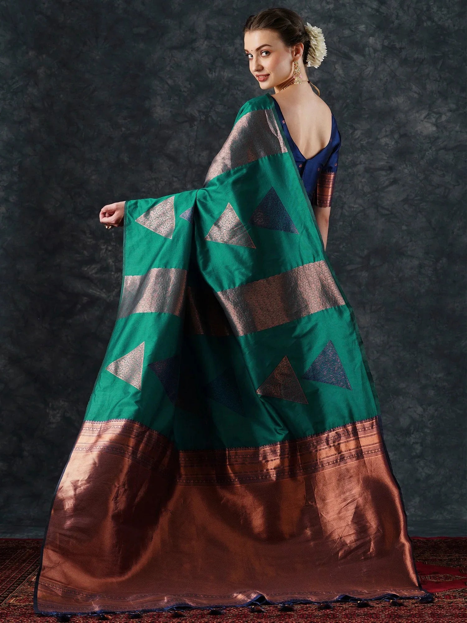 Bright Teal Green Soft Silk Saree - The Dori Store